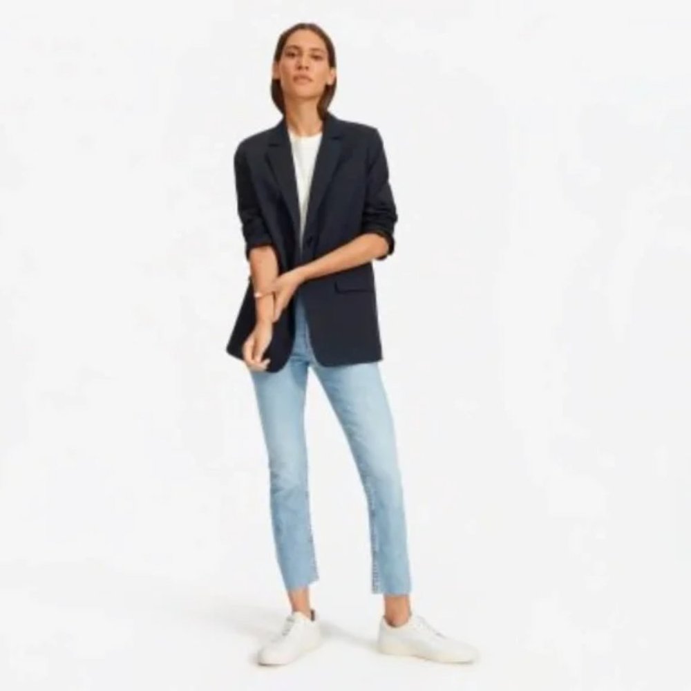 Everlane High Rise Kick Crop Raw Hem Jeans Size 31 Light Blue Wash